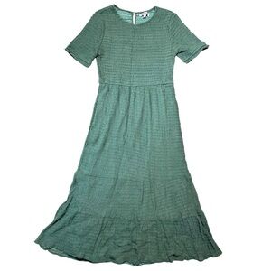 Polagram Green Textured Maxi Dress W/ Pockets